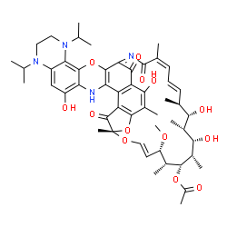 ChemSpider 2D Image | (7S,9E,11S,12R,13S,14S,15S,16R,17S,18S,19E,21Z)-2,15,17,36-Tetrahydroxy-30,33-diisopropyl-11-methoxy-3,7,12,14,16,18,22-heptamethyl-6,23,41-trioxo-8,27,42-trioxa-24,30,33,38-tetraazaheptacyclo[23.15.1
.1~4,7~.0~5,40~.0~26,39~.0~28,37~.0~29,34~]dotetraconta-1(40),2,4,9,19,21,24,26(39),28,34,36-undecaen-13-yl acetate | C51H64N4O13