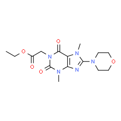 ChemSpider 2D Image | Ethyl [3,7-dimethyl-8-(4-morpholinyl)-2,6-dioxo-2,3,6,7-tetrahydro-1H-purin-1-yl]acetate | C15H21N5O5