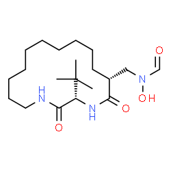 ChemSpider 2D Image | N-Hydroxy-N-{[(3S,6R)-3-(2-methyl-2-propanyl)-2,5-dioxo-1,4-diazacyclohexadecan-6-yl]methyl}formamide | C20H37N3O4