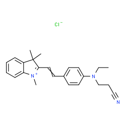 ChemSpider 2D Image | 2-(2-{4-[(2-Cyanoethyl)(ethyl)amino]phenyl}vinyl)-1,3,3-trimethyl-3H-indolium chloride | C24H28ClN3