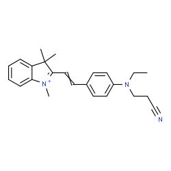 ChemSpider 2D Image | 2-(2-{4-[(2-Cyanoethyl)(ethyl)amino]phenyl}vinyl)-1,3,3-trimethyl-3H-indolium | C24H28N3