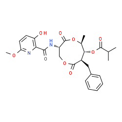 ChemSpider 2D Image | (3S,6S,7R,8R)-8-Benzyl-3-{[(3-hydroxy-6-methoxy-2-pyridinyl)carbonyl]amino}-6-methyl-4,9-dioxo-1,5-dioxonan-7-yl 2-methylpropanoate | C26H30N2O9