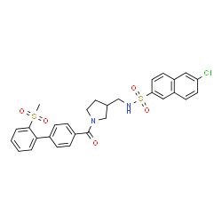 ChemSpider 2D Image | 6-Chloro-N-[(1-{[2'-(methylsulfonyl)-4-biphenylyl]carbonyl}-3-pyrrolidinyl)methyl]-2-naphthalenesulfonamide | C29H27ClN2O5S2