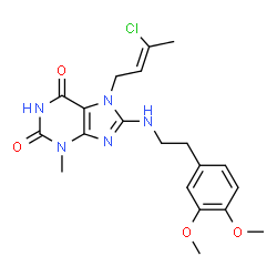 ChemSpider 2D Image | 7-[(2Z)-3-Chloro-2-buten-1-yl]-8-{[2-(3,4-dimethoxyphenyl)ethyl]amino}-3-methyl-3,7-dihydro-1H-purine-2,6-dione | C20H24ClN5O4