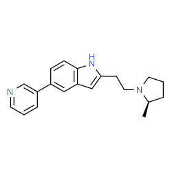 ChemSpider 2D Image | 2-{2-[(2R)-2-Methyl-1-pyrrolidinyl]ethyl}-5-(3-pyridinyl)-1H-indole | C20H23N3