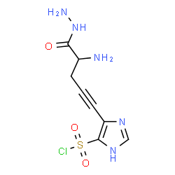 ChemSpider 2D Image | 4-(4-Amino-5-hydrazino-5-oxo-1-pentyn-1-yl)-1H-imidazole-5-sulfonyl chloride | C8H10ClN5O3S