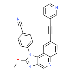 ChemSpider 2D Image | 4-[2-Methoxy-8-(3-pyridinylethynyl)-1H-imidazo[4,5-c]quinolin-1-yl]benzonitrile | C25H15N5O