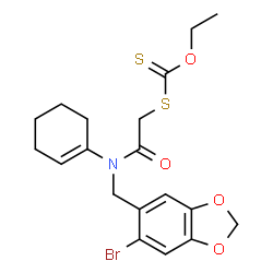 ChemSpider 2D Image | S-(2-{[(6-Bromo-1,3-benzodioxol-5-yl)methyl](1-cyclohexen-1-yl)amino}-2-oxoethyl) O-ethyl carbonodithioate | C19H22BrNO4S2