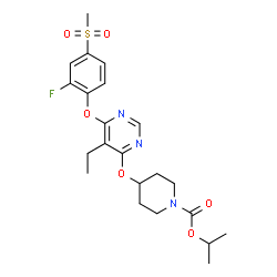 ChemSpider 2D Image | Isopropyl 4-({5-ethyl-6-[2-fluoro-4-(methylsulfonyl)phenoxy]-4-pyrimidinyl}oxy)-1-piperidinecarboxylate | C22H28FN3O6S