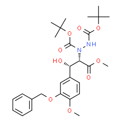 ChemSpider 2D Image | Bis(2-methyl-2-propanyl) 1-{(1S,2S)-1-[3-(benzyloxy)-4-methoxyphenyl]-1-hydroxy-3-methoxy-3-oxo-2-propanyl}-1,2-hydrazinedicarboxylate | C28H38N2O9