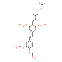 ChemSpider 2D Image | 5-{(E)-2-[3,4-Bis(methoxymethoxy)phenyl]vinyl}-2-[(2E)-3,7-dimethyl-2,6-octadien-1-yl]-1,3-bis(methoxymethoxy)benzene | C32H44O8