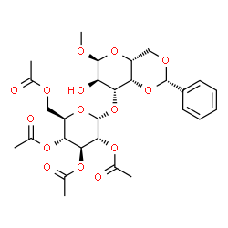 ChemSpider 2D Image | Methyl 4,6-O-benzylidene-3-O-(2,3,4,6-tetra-O-acetyl-alpha-D-glucopyranosyl)-alpha-D-galactopyranoside | C28H36O15
