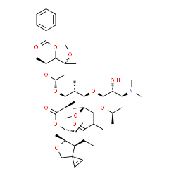 ChemSpider 2D Image | (2S,4R,6R)-6-{[(3a'S,8'R,9'R,10'S,11'S,12'R,15'R,15a'S)-9'-{[(2S,3R,4S,6R)-4-(Dimethylamino)-3-hydroxy-6-methyltetrahydro-2H-pyran-2-yl]oxy}-15'-ethyl-8'-methoxy-4',6',8',10',12',15a'-hexamethyl-5',13
'-dioxo-4',5',6',7',8',9',10',11',12',13',15',15a'-dodecahydro-3a'H-spiro[cycloprop-2-ene-1,3'-furo[2,3-c]oxacyclotetradecin]-11'-yl]oxy}-4-methoxy-2,4-dimethyltetrahydro-2H-pyran-3-yl benzoate (non-p
referred name) | C49H75NO13