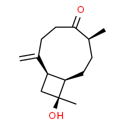 ChemSpider 2D Image | (1R,6S,9R,10S)-10-Hydroxy-6,10-dimethyl-2-methylenebicyclo[7.2.0]undecan-5-one | C14H22O2