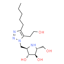 ChemSpider 2D Image | (2R,3R,4R,5R)-2-{[5-(2-Hydroxyethyl)-4-pentyl-1H-1,2,3-triazol-1-yl]methyl}-5-(hydroxymethyl)-3,4-pyrrolidinediol | C15H28N4O4