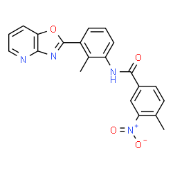 ChemSpider 2D Image | 4-Methyl-N-[2-methyl-3-([1,3]oxazolo[4,5-b]pyridin-2-yl)phenyl]-3-nitrobenzamide | C21H16N4O4