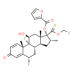 ChemSpider 2D Image | (6alpha,11beta,16alpha,17alpha)-6,9-Difluoro-17-[(fluoromethoxy)carbonothioyl]-11-hydroxy-16-methyl-3-oxoandrosta-1,4-dien-17-yl 2-furoate | C27H29F3O6S