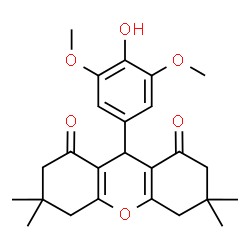 ChemSpider 2D Image | 9-(4-Hydroxy-3,5-dimethoxyphenyl)-3,3,6,6-tetramethyl-3,4,5,6,7,9-hexahydro-1H-xanthene-1,8(2H)-dione | C25H30O6