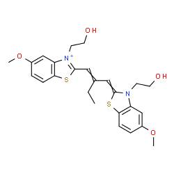 ChemSpider 2D Image | 3-(2-hydroxyethyl)-2-(2-((3-(2-hydroxyethyl)-5-methoxy-2-benzothiazolylidene)methyl)-1-butenyl)-5-methoxybenzothiazolium | C25H29N2O4S2