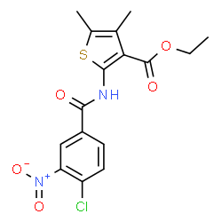 ChemSpider 2D Image | Ethyl 2-[(4-chloro-3-nitrobenzoyl)amino]-4,5-dimethyl-3-thiophenecarboxylate | C16H15ClN2O5S
