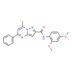ChemSpider 2D Image | N-(2,4-Dimethoxyphenyl)-7-methyl-5-phenylpyrazolo[1,5-a]pyrimidine-2-carboxamide | C22H20N4O3
