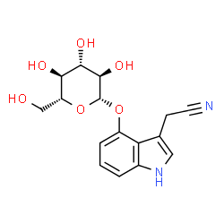ChemSpider 2D Image | 4-(Î²-D-Glucopyranosyloxy)-1H-indole-3-acetonitrile | C16H18N2O6