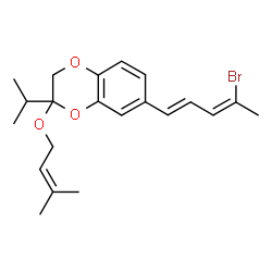 ChemSpider 2D Image | 7-[(1E,3Z)-4-Bromo-1,3-pentadien-1-yl]-2-isopropyl-2-[(3-methyl-2-buten-1-yl)oxy]-2,3-dihydro-1,4-benzodioxine | C21H27BrO3