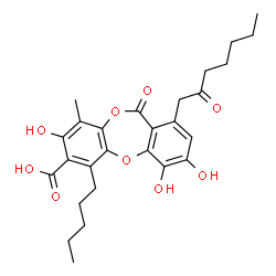 ChemSpider 2D Image | 3,4,8-Trihydroxy-9-methyl-11-oxo-1-(2-oxoheptyl)-6-pentyl-11H-dibenzo[b,e][1,4]dioxepine-7-carboxylic acid | C27H32O9