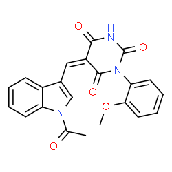 ChemSpider 2D Image | (5Z)-5-[(1-Acetyl-1H-indol-3-yl)methylene]-1-(2-methoxyphenyl)-2,4,6(1H,3H,5H)-pyrimidinetrione | C22H17N3O5