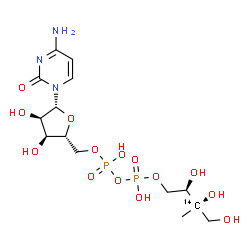 ChemSpider 2D Image | 5'-O-{Hydroxy[(hydroxy{[(2R,3S)-2,3,4-trihydroxy-3-methyl(3-~14~C)butyl]oxy}phosphoryl)oxy]phosphoryl}cytidine | C1314CH25N3O14P2