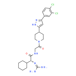 ChemSpider 2D Image | (2R)-2-carbamimidamido-2-cyclohexyl-N-(2-{4-[5-(3,4-dichlorophenyl)-1H-pyrazol-3-yl]piperidin-1-yl}-2-oxoethyl)ethanamide | C25H33Cl2N7O2