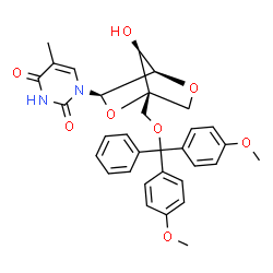 ChemSpider 2D Image | 1-(2,5-Anhydro-4-{[bis(4-methoxyphenyl)(phenyl)methoxy]methyl}-alpha-L-lyxofuranosyl)-5-methyl-2,4(1H,3H)-pyrimidinedione | C32H32N2O8