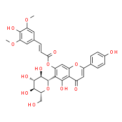 ChemSpider 2D Image | (1S)-1,5-Anhydro-1-[5-hydroxy-7-{[(2E)-3-(4-hydroxy-3,5-dimethoxyphenyl)-2-propenoyl]oxy}-2-(4-hydroxyphenyl)-4-oxo-4H-chromen-6-yl]-D-glucitol | C32H30O14