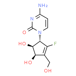 ChemSpider 2D Image | 4-Amino-1-[(1S,4R,5S)-2-fluoro-4,5-dihydroxy-3-(hydroxymethyl)-2-cyclopenten-1-yl]-2(1H)-pyrimidinone | C10H12FN3O4