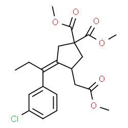 ChemSpider 2D Image | Dimethyl (3Z)-3-[1-(3-chlorophenyl)propylidene]-4-(2-methoxy-2-oxoethyl)-1,1-cyclopentanedicarboxylate | C21H25ClO6