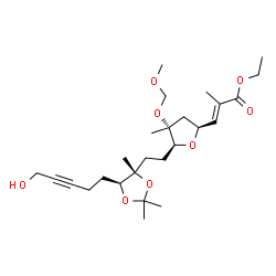 ChemSpider 2D Image | Ethyl (2E)-3-[(2S,4R,5S)-5-{2-[(4S,5S)-5-(5-hydroxy-3-pentyn-1-yl)-2,2,4-trimethyl-1,3-dioxolan-4-yl]ethyl}-4-(methoxymethoxy)-4-methyltetrahydro-2-furanyl]-2-methylacrylate | C26H42O8