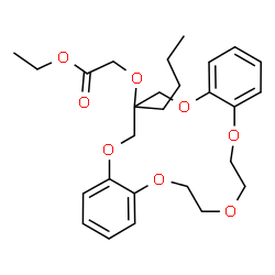 ChemSpider 2D Image | Ethyl [(18-butyl-6,7,9,10,18,19-hexahydro-17H-dibenzo[b,k][1,4,7,10,13]pentaoxacyclohexadecin-18-yl)oxy]acetate | C27H36O8