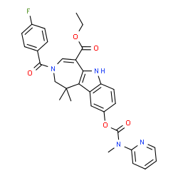 ChemSpider 2D Image | Ethyl 3-(4-fluorobenzoyl)-1,1-dimethyl-9-{[methyl(2-pyridinyl)carbamoyl]oxy}-1,2,3,6-tetrahydroazepino[4,5-b]indole-5-carboxylate | C31H29FN4O5