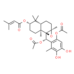 ChemSpider 2D Image | (1aR,3aS,5S,7aS,7bR)-7b-[(S)-Acetoxy(6-acetoxy-3,4-dihydroxy-2-methylphenyl)methyl]-1a,4,4,7a-tetramethyldecahydronaphtho[1,2-b]oxiren-5-yl 3-methyl-2-butenoate | C31H42O9