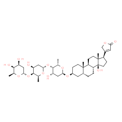ChemSpider 2D Image | (3beta,5beta)-3-{[2,6-Dideoxy-alpha-L-lyxo-hexopyranosyl-(1->4)-2,6-dideoxy-alpha-L-lyxo-hexopyranosyl-(1->4)-2,6-dideoxy-alpha-L-lyxo-hexopyranosyl]oxy}-14-hydroxycard-20(22)-enolide | C41H64O13
