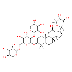 ChemSpider 2D Image | (2S,3R,4S,5R)-2-{[(2R,3R,4S,5S,6R)-2-({(3S,8R,9R,10R,12R,13R,14R,17S)-17-[(2S,4S,5R)-4,5-Dihydroxy-2,6,6-trimethyltetrahydro-2H-pyran-2-yl]-12-hydroxy-4,4,8,10,14-pentamethylhexadecahydro-1H-cyclopent
a[a]phenanthren-3-yl}oxy)-4,5-dihydroxy-6-({[(2S,3R,4S,5R)-3,4,5-trihydroxytetrahydro-2H-pyran-2-yl]oxy}methyl)tetrahydro-2H-pyran-3-yl]oxy}tetrahydro-2H-pyran-3,4,5-triol | C46H78O18