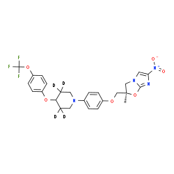 ChemSpider 2D Image | (2R)-2-Methyl-6-nitro-2-[(4-{4-[4-(trifluoromethoxy)phenoxy](3,3,5,5-~2~H_4_)-1-piperidinyl}phenoxy)methyl]-2,3-dihydroimidazo[2,1-b][1,3]oxazole | C25H21D4F3N4O6