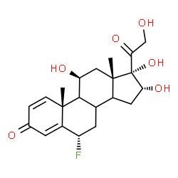 ChemSpider 2D Image | (6alpha,8xi,9xi,11beta,14xi,16alpha)-6-Fluoro-11,16,17,21-tetrahydroxypregna-1,4-diene-3,20-dione | C21H27FO6