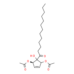 ChemSpider 2D Image | (1R)-2-Hydroxy-2-tridecanoyl-4-cyclopentene-1,3-diyl diacetate | C22H36O6