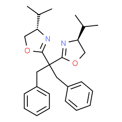 ChemSpider 2D Image | (4S,4'S)-2,2'-(1,3-Diphenyl-2,2-propanediyl)bis(4-isopropyl-4,5-dihydro-1,3-oxazole) | C27H34N2O2