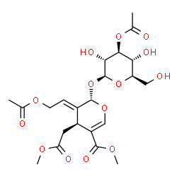 ChemSpider 2D Image | Methyl (2S,3E,4S)-3-(2-acetoxyethylidene)-2-[(3-O-acetyl-beta-D-glucopyranosyl)oxy]-4-(2-methoxy-2-oxoethyl)-3,4-dihydro-2H-pyran-5-carboxylate | C22H30O14