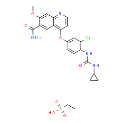 ChemSpider 2D Image | Ethanesulfonic acid - 4-{3-chloro-4-[(cyclopropylcarbamoyl)amino]phenoxy}-7-methoxy-6-quinolinecarboxamide (1:1) | C23H25ClN4O7S