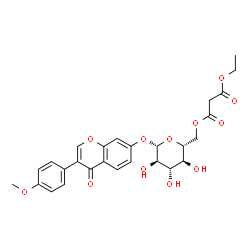 ChemSpider 2D Image | 3-(4-Methoxyphenyl)-4-oxo-4H-chromen-7-yl 6-O-(3-ethoxy-3-oxopropanoyl)-beta-D-glucopyranoside | C27H28O12