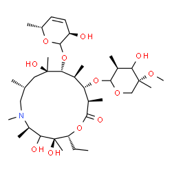 ChemSpider 2D Image | (2R,3S,5R,8R,10R,11R,12S,13S,14R)-2-Ethyl-3,4,10-trihydroxy-11-{[(3R,6R)-3-hydroxy-6-methyl-3,6-dihydro-2H-pyran-2-yl]oxy}-3,5,6,8,10,12,14-heptamethyl-15-oxo-1-oxa-6-azacyclopentadecan-13-yl (3xi)-2-
deoxy-2-methyl-4-C-methyl-4-O-methyl-D-threo-pentopyranoside | C36H65NO12