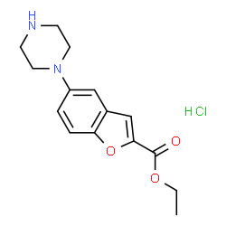 ChemSpider 2D Image | Ethyl 5-(piperazin-1-yl)benzofuran-2-carboxylate hydrochloride | C15H19ClN2O3